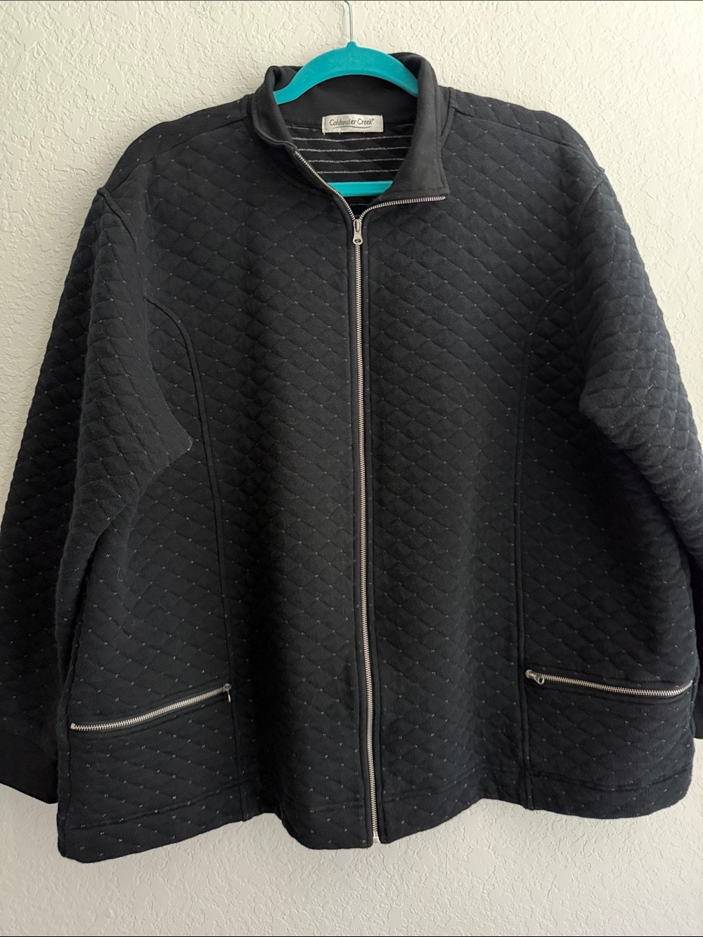 Coldwater Creek Black Quilted Zip-Front Bomber Jacket XXL